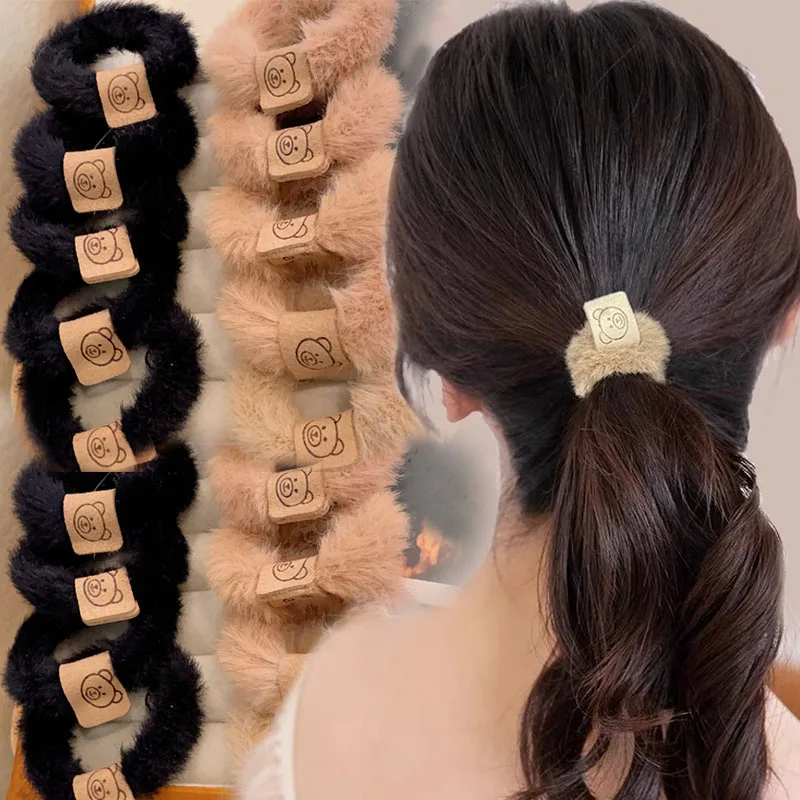 

Мягкая плюшевая веревка для волос, корейская толстая высокоэластичная повязка для волос с мультяшным медведем, держатель для хвоста, резинки для волос, женские головные уборы для девочек, аксессуары