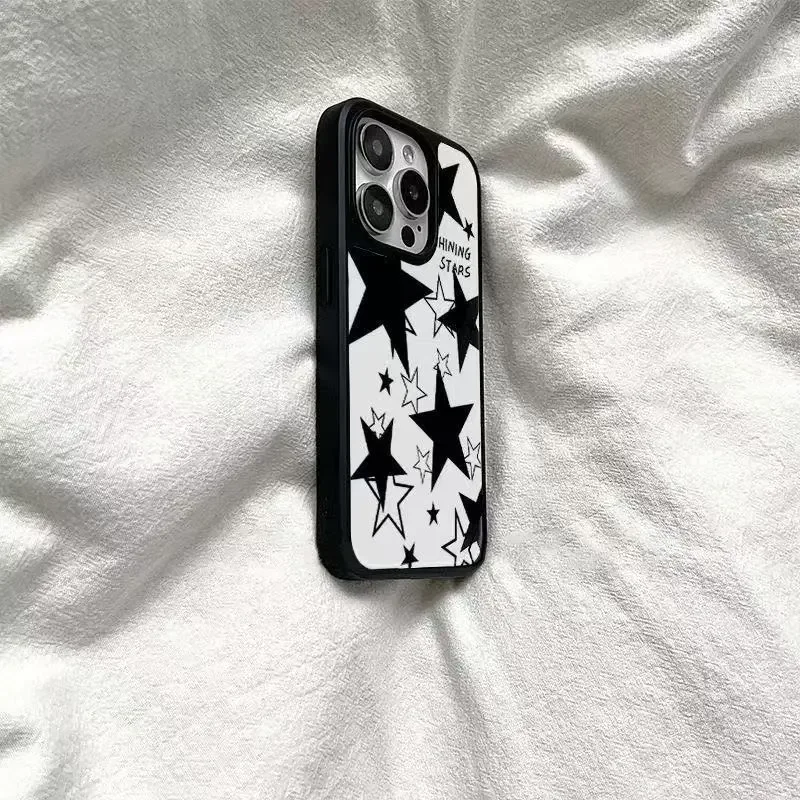 Ins Wind Cute Girl Full Screen Lovely Stars Simple Phone Case For iPhone 17 16 15 14 13 12 11 PRO MAX PLUS Y2K Minimalism Cover