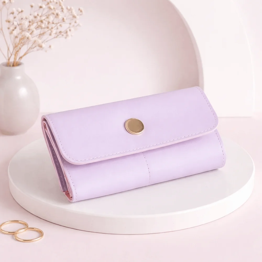 PU Foldable Jewelry Storage Bag Wear-Resistant Compact Portable Jewelry Roll Bag Solid Color 6-Slot Design