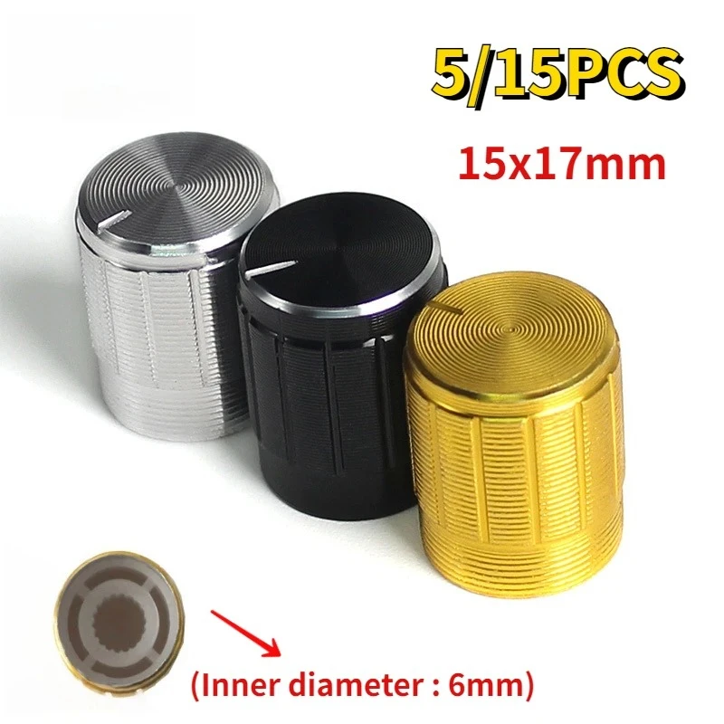 5/15pcs WH148 15*17mm Potentiometer Knobs Cap Gold Silver Black Metal Knob Cap Kit for Sound System, Volume, Speed Control