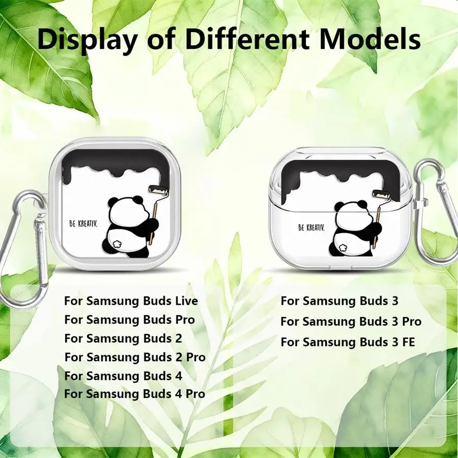 Black Adorable Panda Clear Earphone Cases Cover With Hook Case For Samsung Galaxy Buds 2Pro 2 Live 3 FE 3Pro 4 Pro 4Pro