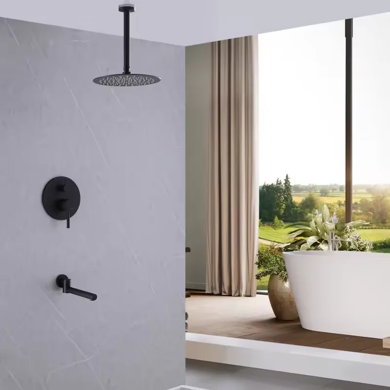 Wall Mounted Dual Handle Bathroom Rain Shower Set