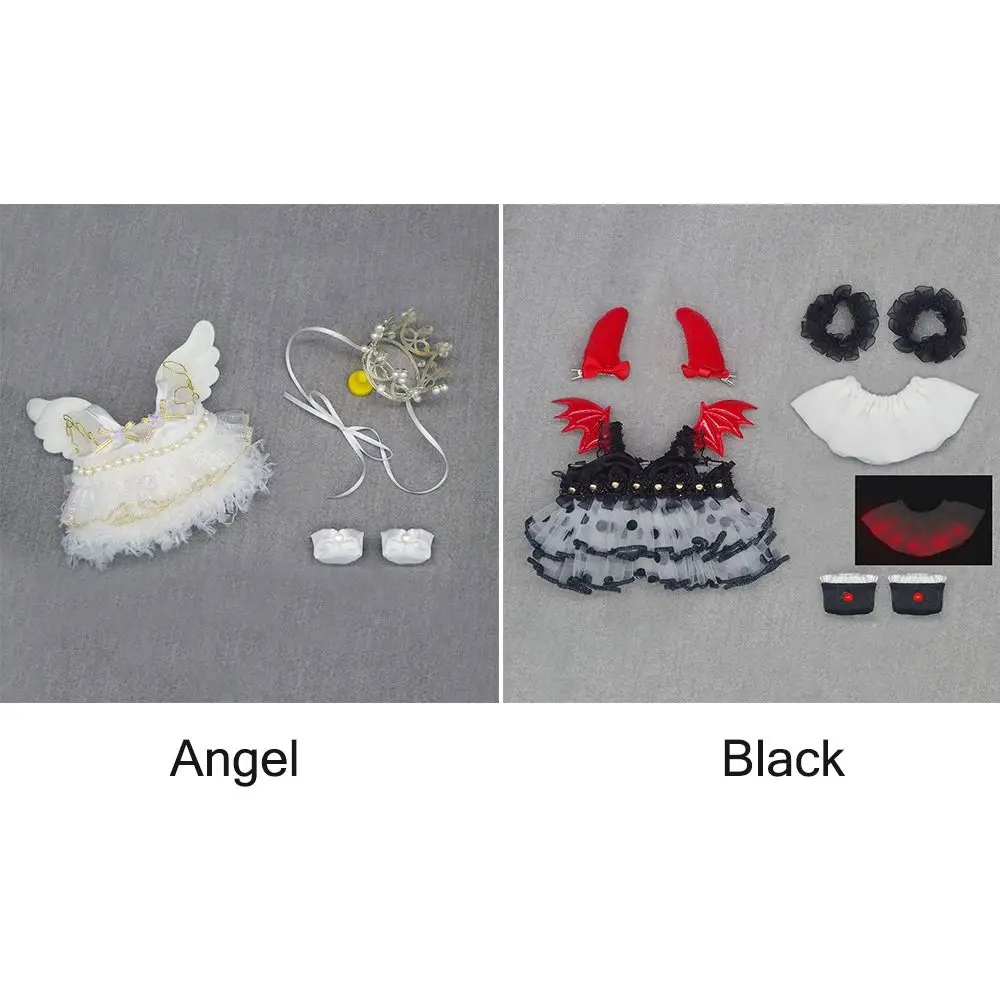 Vestido de muñeca de 20CM, accesorios para muñecas en blanco y negro, conjunto de ropa de iluminación para muñecas, traje de repuesto para jugar a las casitas, vestido de muñeca Angel Devil