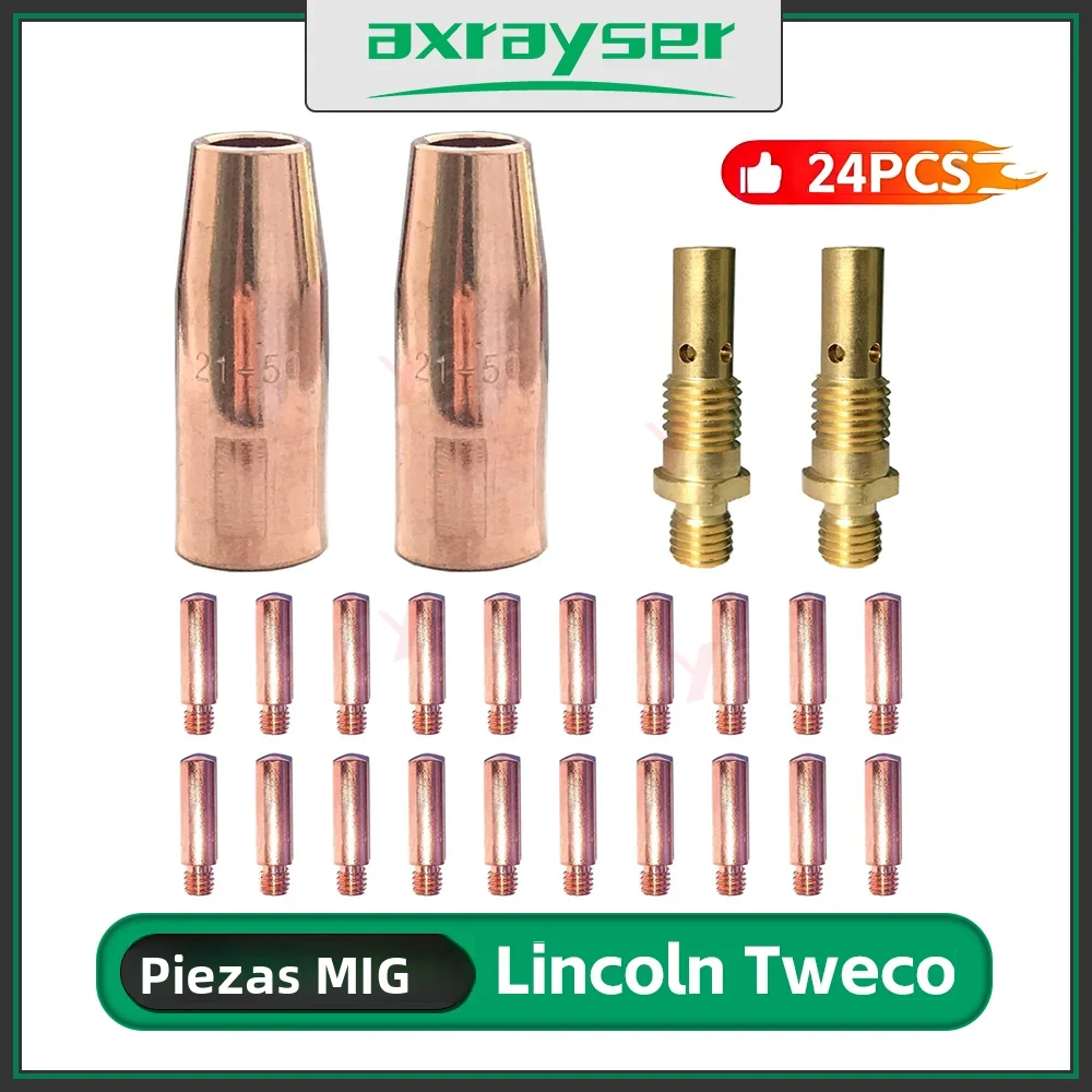 Kit de accesorios para antorcha de soldadura MIG MAG GMAW, 24 Uds., 21-50 35-50 M6, puntas de contacto para Lincoln Magnum 100L Tweco Mini/ # 1 Antorcha de Soldadura MIG