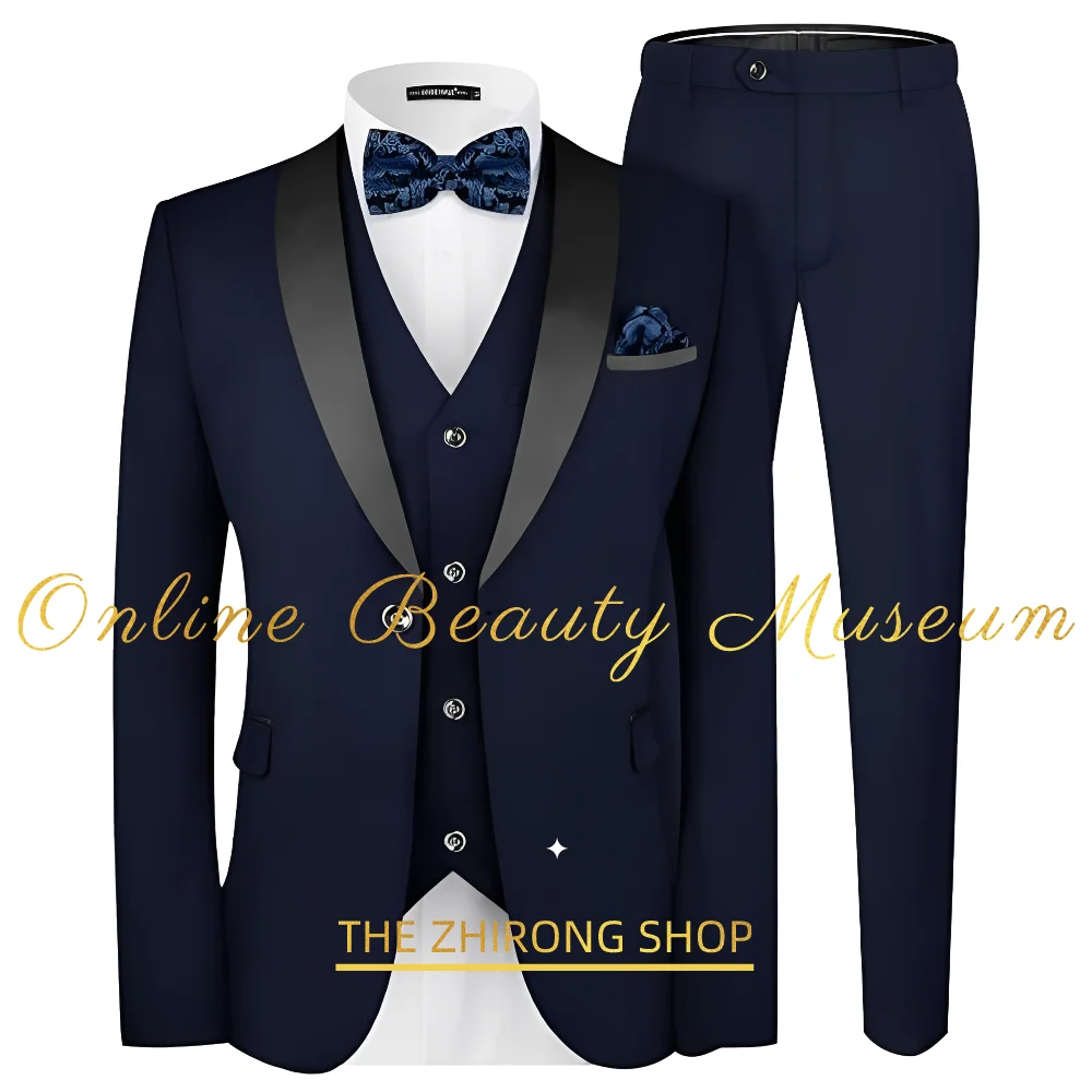 Men's Wedding Suit Slim Fit 3-piece Suit, Jacket Vest Pants, Red Satin Shawl Lapel One Button Closure, Cocktail Party Dress,