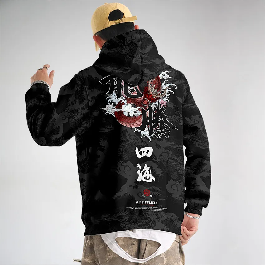 Hoodie Anime com estampa Dragão para homens e mulheres, moletom manga comprida, traje Cosplay, Hoodies casuais, casacos Harajuku, chinês