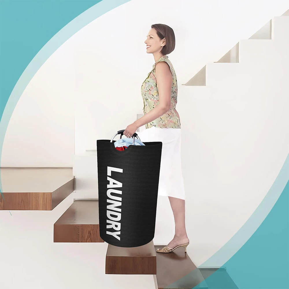 90L Large Collapsible Laundry Basket with Padded Handles Heavy Duty Foldable Oxford Fabric Laundry Hamper Tall Laundry Bag view 5