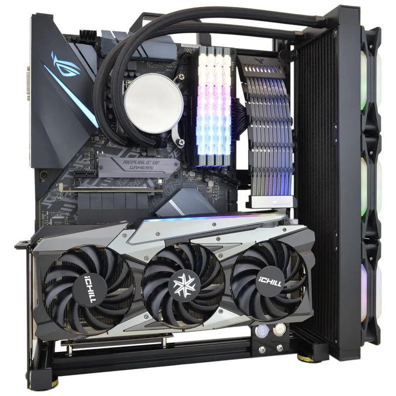 Open computer case DIY aluminum frame graphics card vertical rack water-cooled row bracket ATX desktop chassis LH
