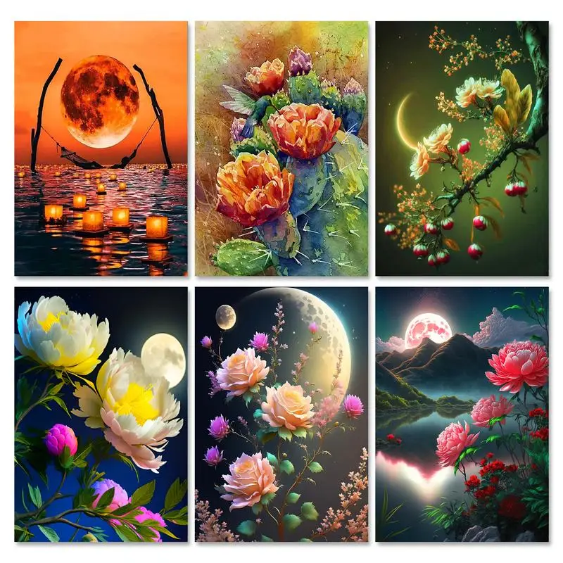 

RUOPOTY Diamond Painting 5d Moon Mosaic Needlework Full Round Drill Embroidery Sale Floral Cross Stitch Rhinestone Full Kits