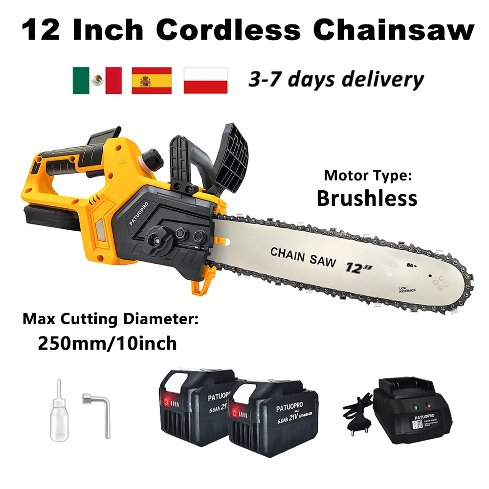 12 Inch Brushless Electric Chainsaw Cordless Electric Saw Rechargeable Woodworking Garden Pruning Saw For Makita 18V Battery