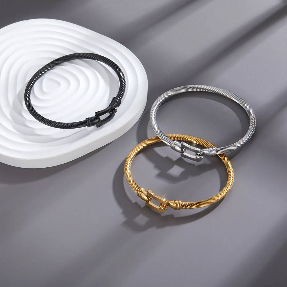 Trendy Charm Cuff Tie Knot Bracelets U Bangles for Women Gold Color 316L Stainless Steel Wire Thin Simple Bangles Jewelry