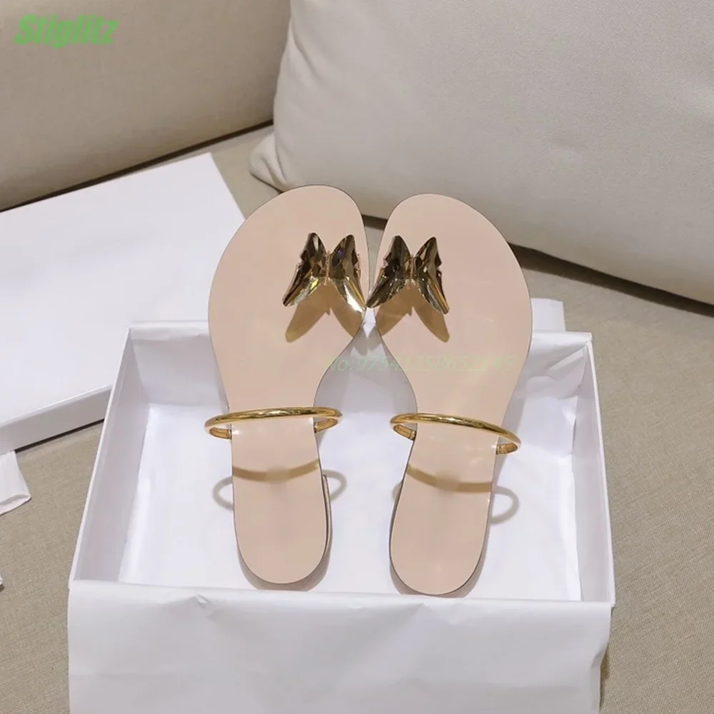 Butterfly Rhinestone Flip Flops Strappy Flat Summer Women Slippers Fashion Dress Round Toe Luxury 2024 New Arrival Comfortable