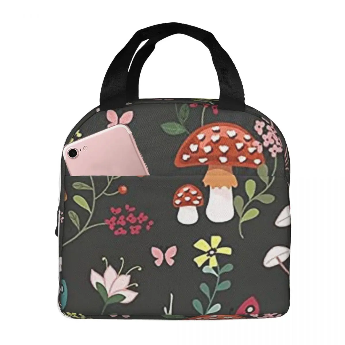 

Mushrooms Snails Butterflies Insulated Lunch Bag for Kids School Cooler Thermal Food Box Tote Portable Lunch Boxes Container