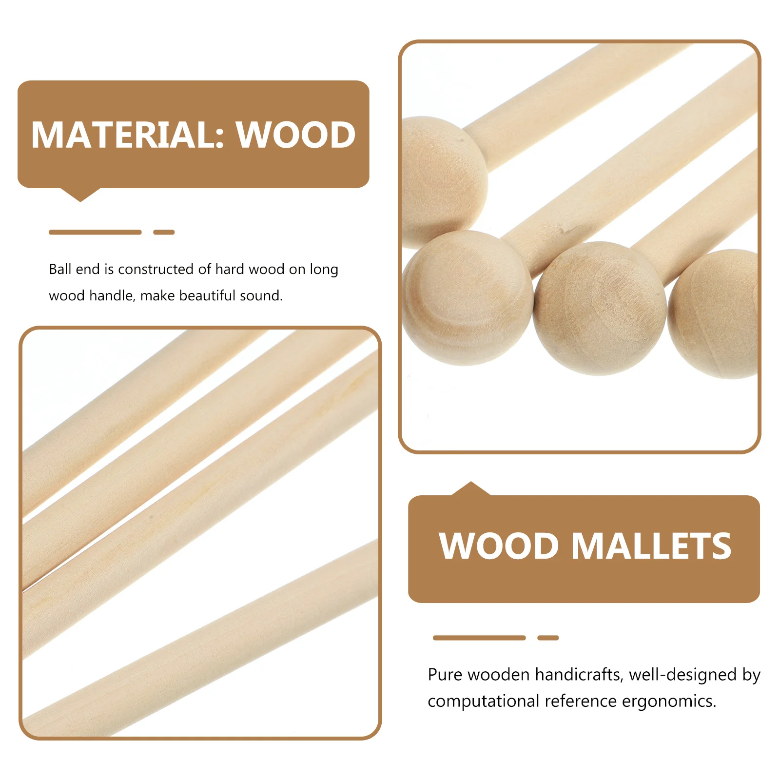 

4Pcs Wood Mallets Percussion Sticks Hard Wood Ball End Long Handle Music Mallets for Marimbas Xylophones Percussion