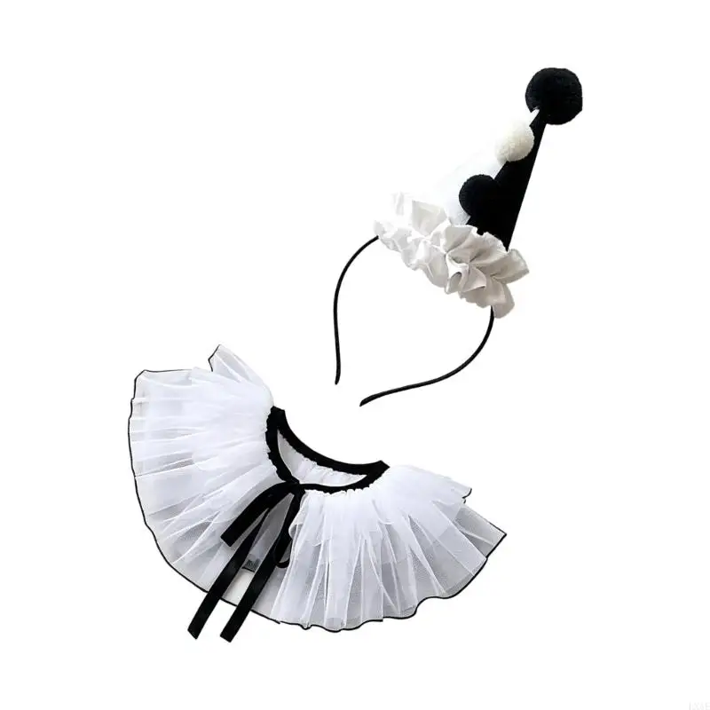  Halloween Costume Accessory Set for Adults and Kids, Party Hat Headband with Matching Ruffle Collar for Photo Use