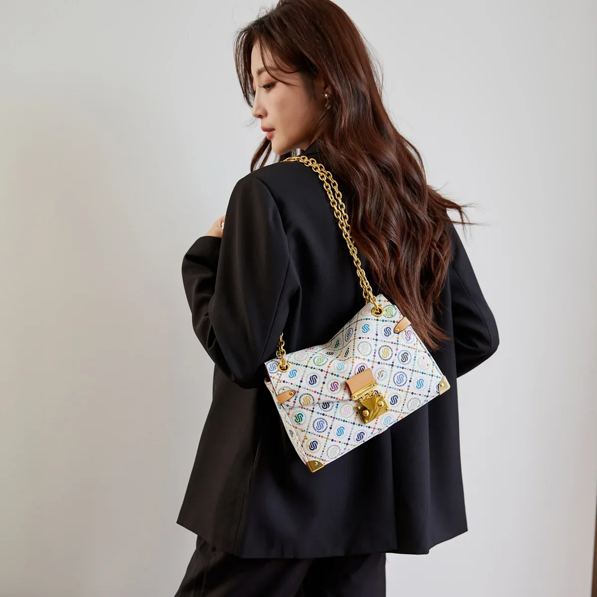 

2025 New Arrival! Women's Dopamine Print Shoulder Bag - High-End Details, Large Capacity, Color-Blocking Design, Commute-Ready