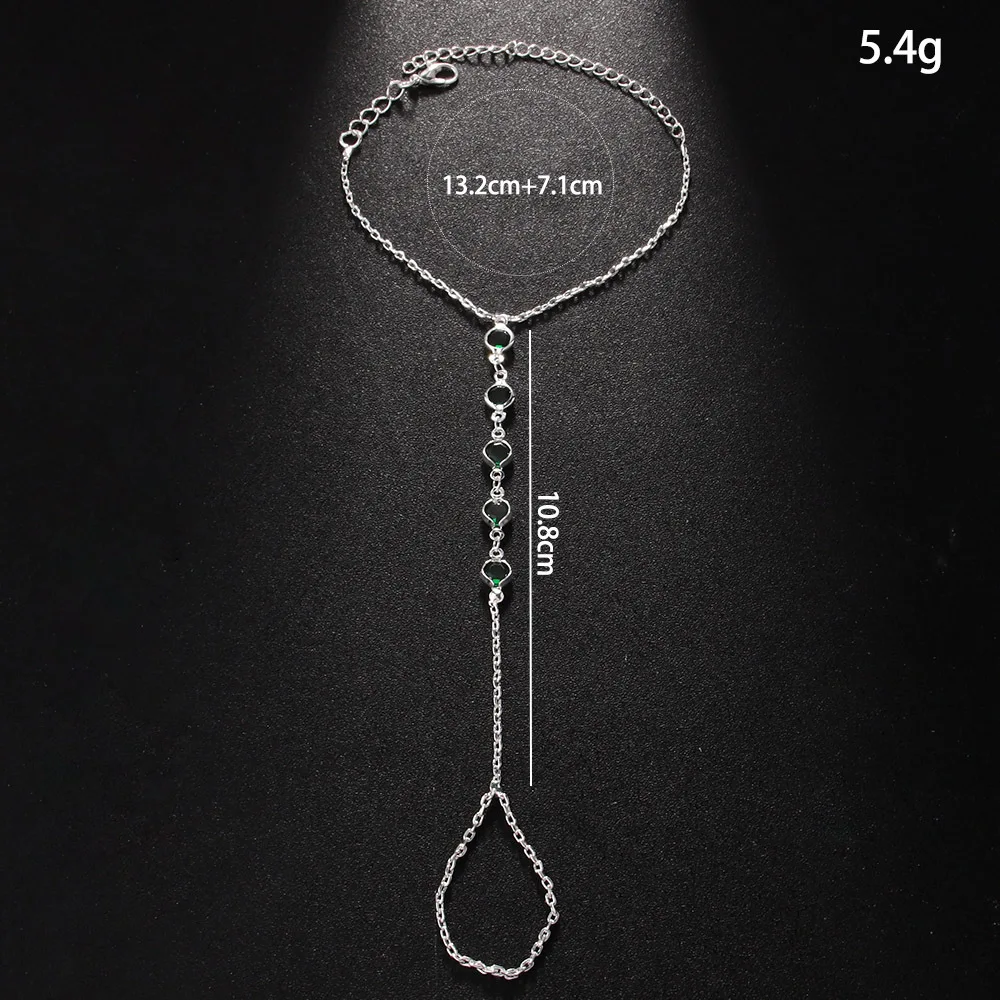 Green Diamond Connected Finger Bracelet Personality Design Hand Back Chain Ring All In One Versatile High Grade Hand Jewelry