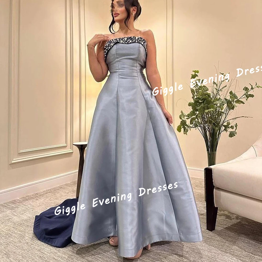 Giggle Satin Beading Elegance Nobility Prom Gown Saudi Arab A-Line Ankle-Length Strapless Evening Party Dresses for Women 2024