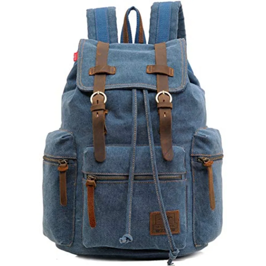 

Vintage Canvas Travel Backpack with Leather Trim, Laptop Padded Sleeve, Hidden Back Security Pocket, Fits 14-Inch, M32