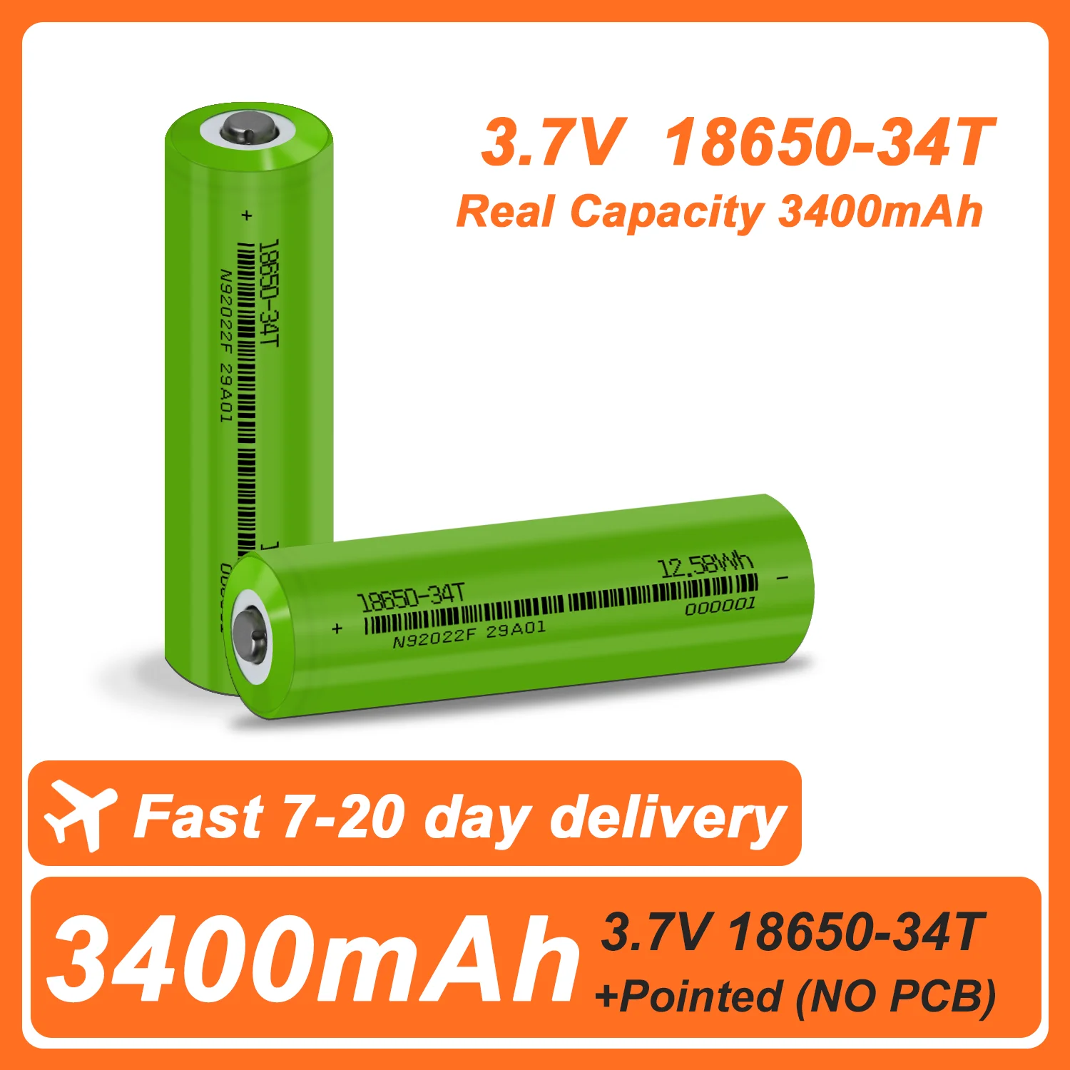 New 2024 18650 3400mAh Battery 3.7v 18650 Lithium Rechargeable Battery with Pointed Real Capcity 3400mAh Flashlight Batteries