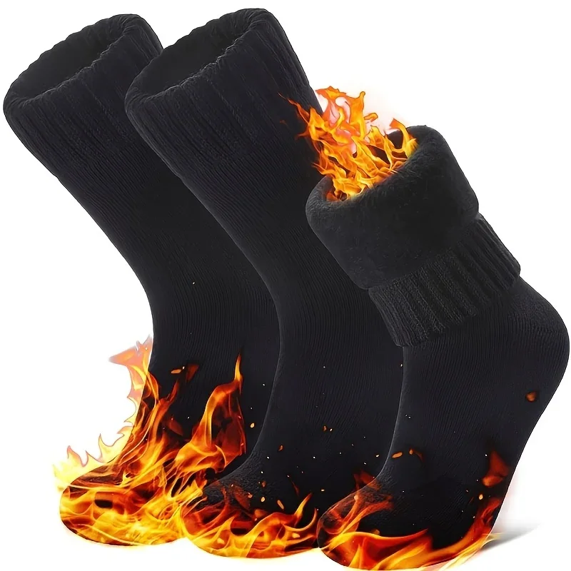 3 pairs of women's ski warm boot socks - thick winter cold-proof socks with elastic rib pockets, machine washable, mixed colors