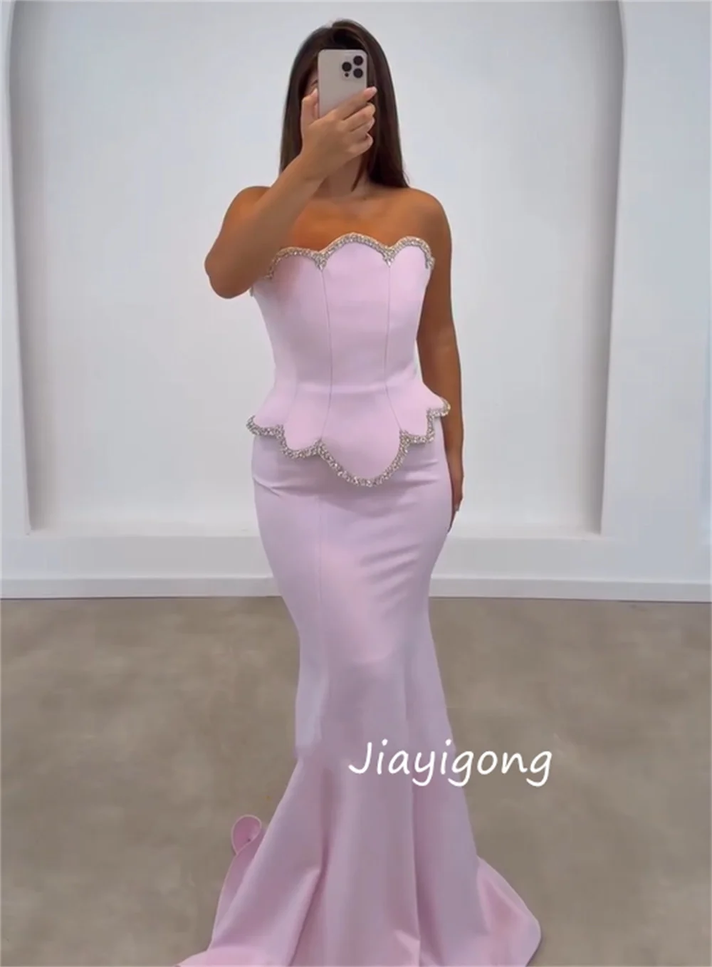 Customized Matching Jersey Pleat Sequined Trumpet Strapless Long Dresses Bespoke Occasion Evening Sizes Available