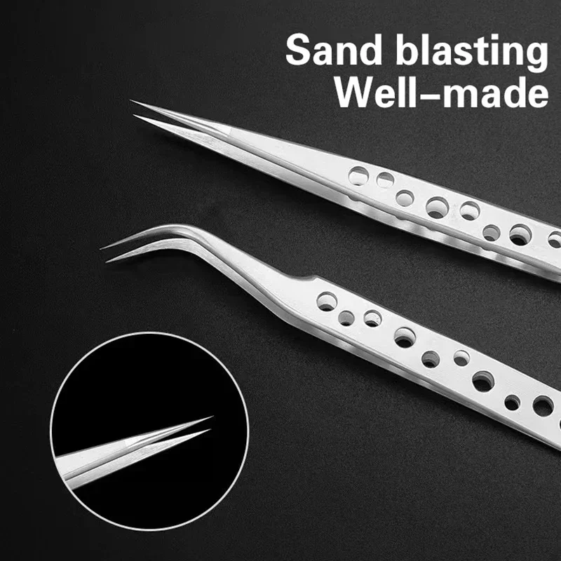 2pcs Industrial Tweezers Electronics Anti-static Curved Straight Tip Precision Stainless DIY Hand Tools Sets Forceps Phone Repai