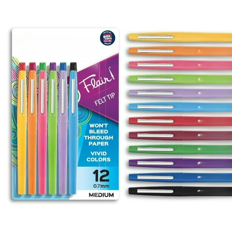 

Набор фломастеров Flair, средний наконечник (0,7 мм), разные цвета, 12 штук