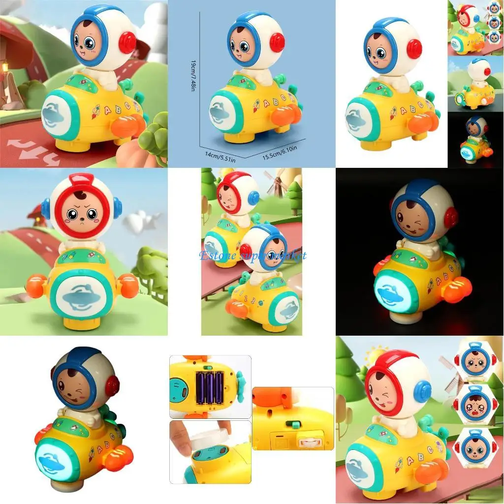 

090B Infant Cartoon Spaceship Vehicle Toy Boy Girls Light Music Toy Preschools Educational Toy Christmas Gift for Toddlers