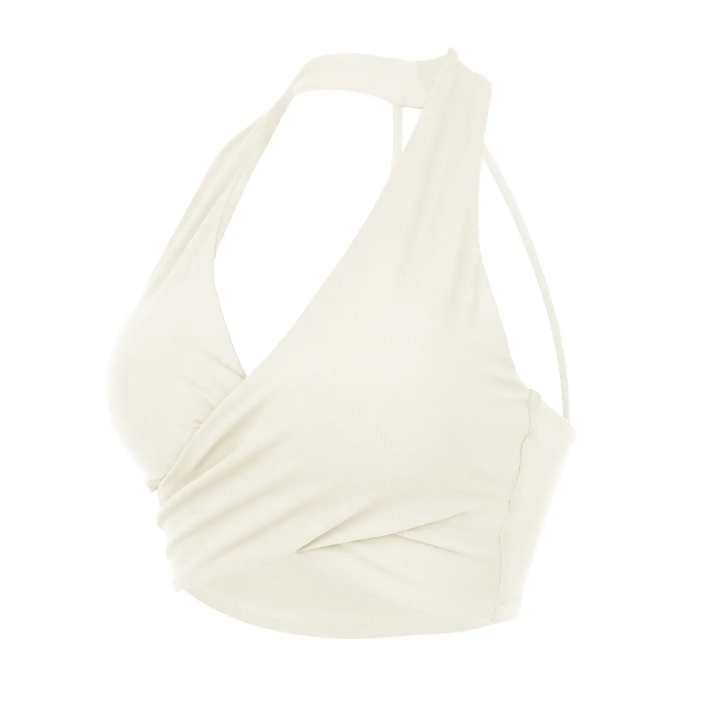 Corp Top Gym Cross Plissee Slim Yoga-Top für Damen mit festen Cups, stoßfest, sexy, tiefem V-Ausschnitt, Neckholder, schöner Rücken, Sport-BH – Detail 8