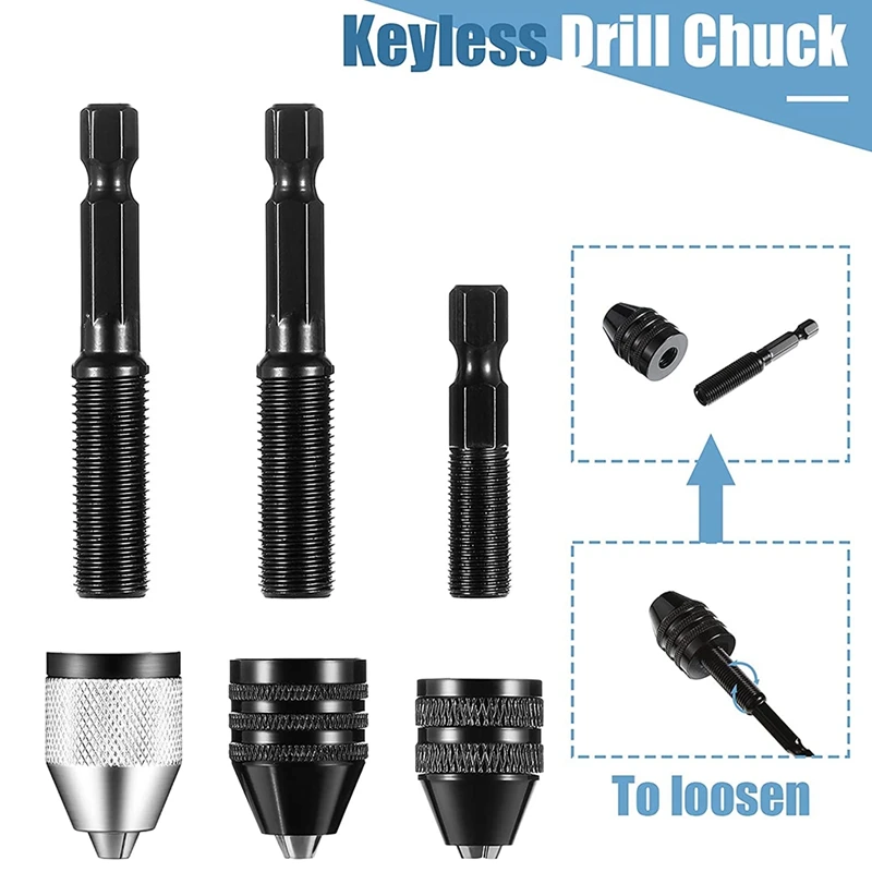 3 Pcs Keyless Drill Chuck 1/4 pollici Hex Shank Keyless Drill Chuck Converter Drill Adapter per trapano a percussione