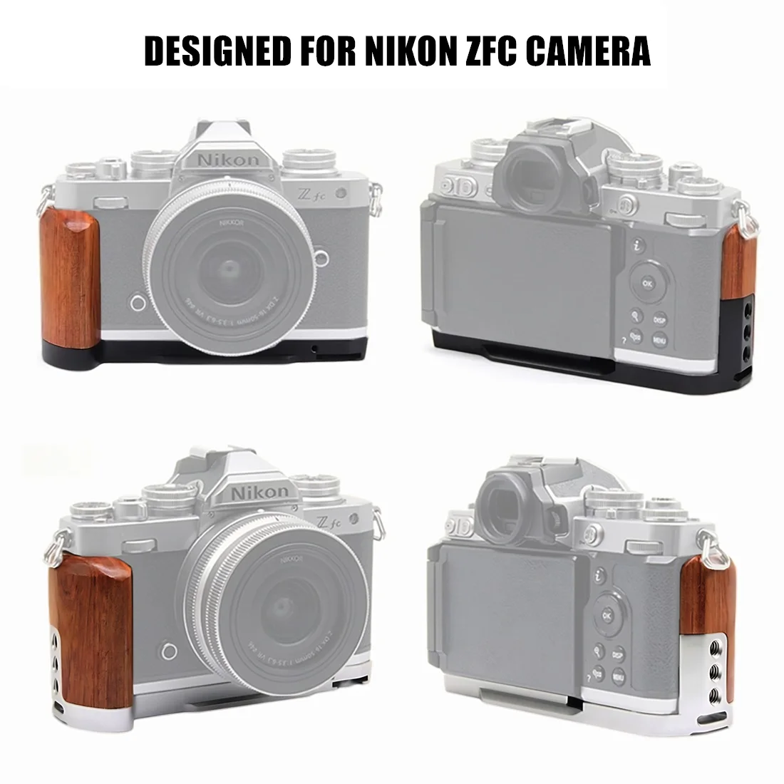 

Ручка L-образной формы в стиле ретро с деревянной ручкой для камеры Nikon Zfc со встроенной быстросъемной пластиной Arca для штатива