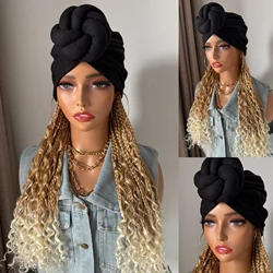 WIGERA Ombre  Honey Blonde 613# Boho Box Braided Synthetic Headband Wig With Turban Hat Braiding Hair Extensions For Black Women