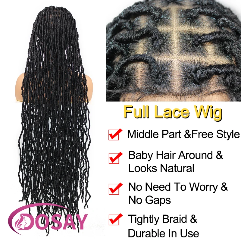 Full Lace Synthetic Braid Wig 40 Inch Jumbo Butterfly Locs Pre Looped Braided Wig for Afro Women Knotless Crochet Box Braids Wig