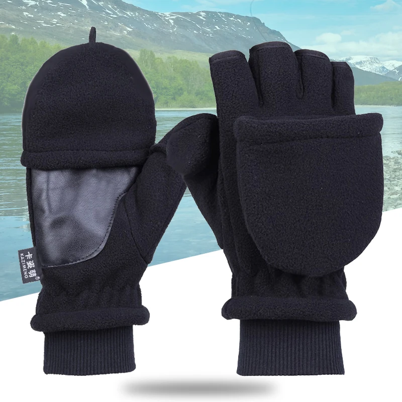 Fingerless Fishing Gloves with Cover Men Women Fleece Winter Warm Exposed Finger Mittens Knitted  Non-Slip Half Finger Gloves