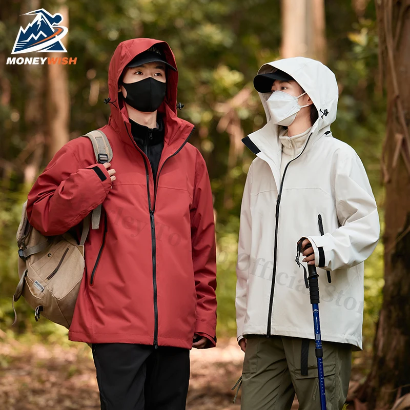 

MONEYWISH Couple Charge Jacket Hard Shell Outdoor Sports Windproof Waterproof Breathable Hooded Coat Leisure Camping Hiking Coat
