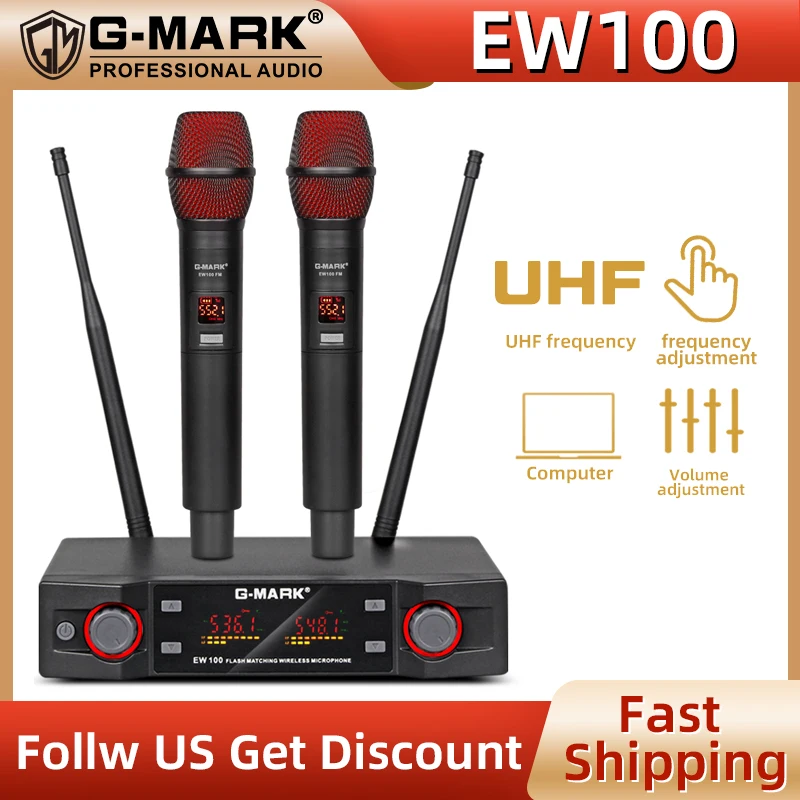 Wireless Microphon G-MARK EW100 Professional UHF Karaoke Handheld Mic Frequency Adjustable 50M For Party Show Stage Wedding