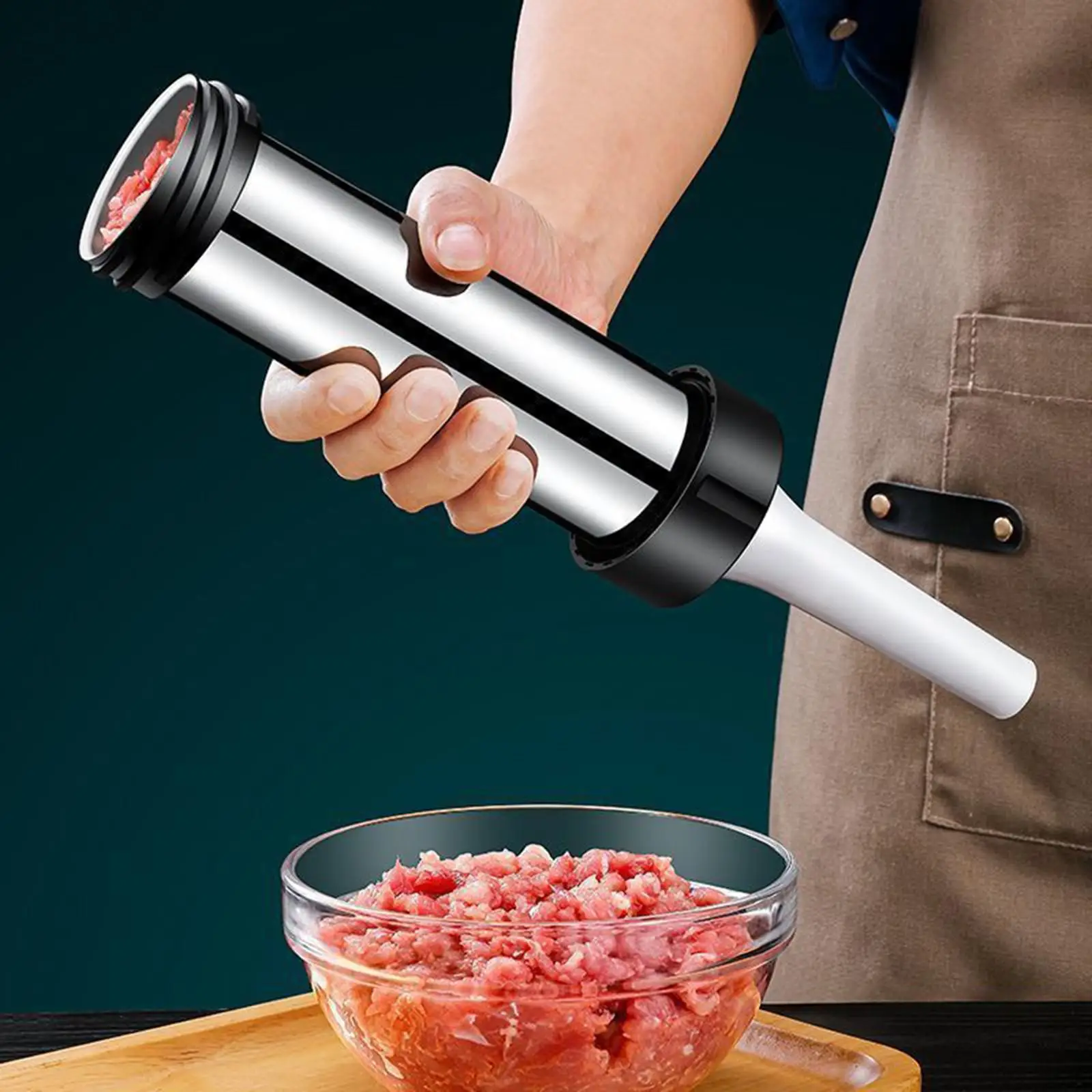Manual Meat Stuffer Machine for Sausage Making Stainless Steel Easy to Clean Kitchen Gadget with Nozzle Set