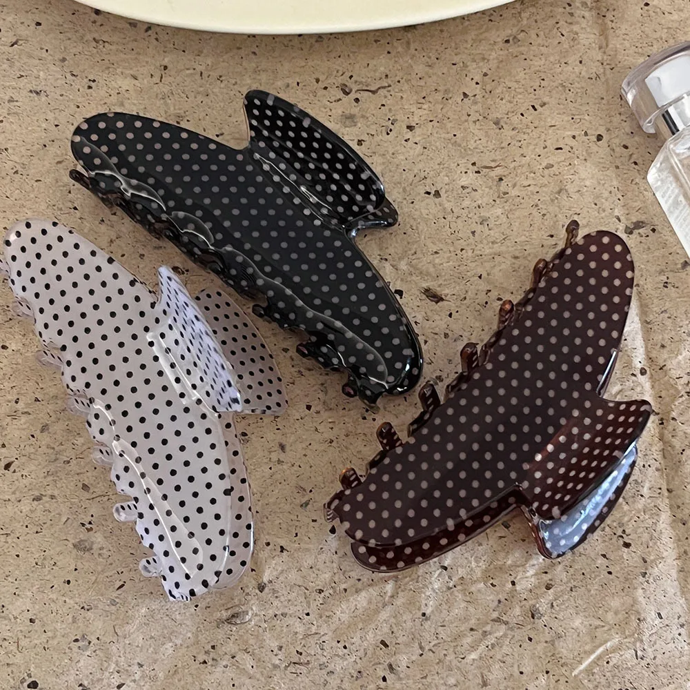 1PC Retro Polka Dot Shark Hair Clips Large Acrylic Wave Point Jaw Barrettes Women Daily Updo Thick Hair Decor