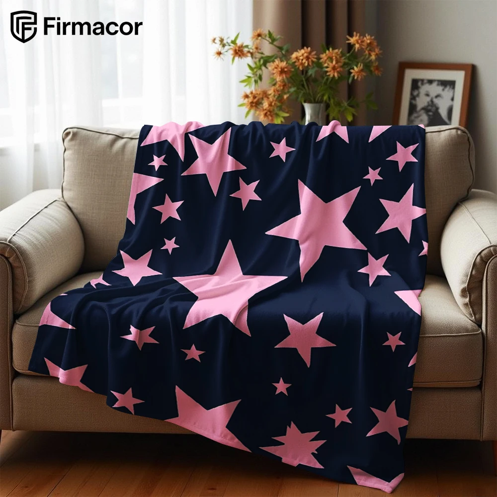 Navy Bubblegum Star Soft Flannel Blanket Breathable Warm Throw for Office Car Sofa Kids Room Birthday Xmas Gift