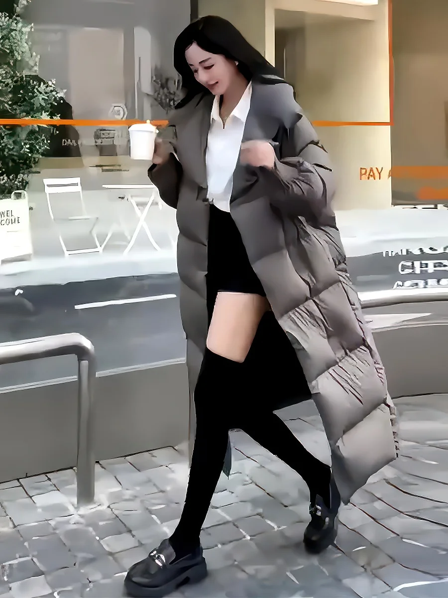 

Faionable Thiened Fce Lined White Du down Jaet Women's Winter Coat Stand Collar Overcoat Commute Sle Regular Length