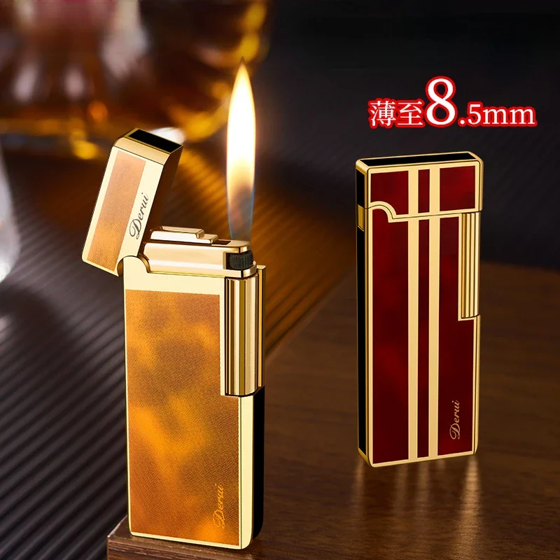 New Derui Slim Portable Inflatable Lighter Grinding Wheel Side Hit Men's Father High-end Gift Lighter