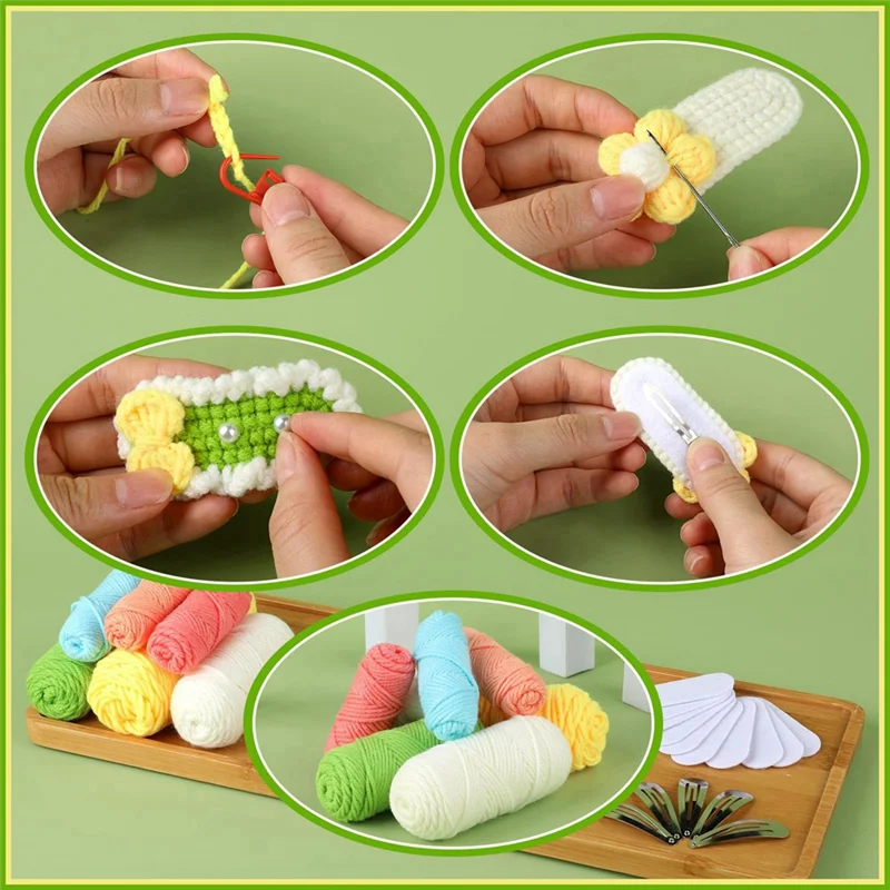 AD-10PCS Hairpins Crochet Kits For Beginners,Easy-To-Learn Hair Clips Knitting Kit With Step-By-Step Video Tutorials,2 Easy To U