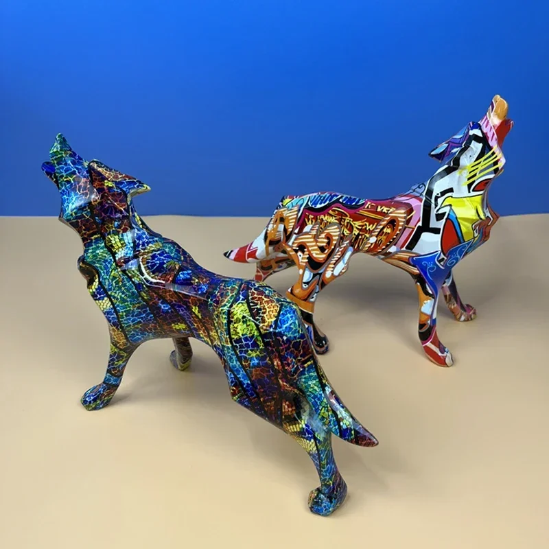 

Resin Doodle Geometric Wolf Figurines Abstract Art Graffiti Ornament Home Office Tabletop Decoration Accessorie Craft