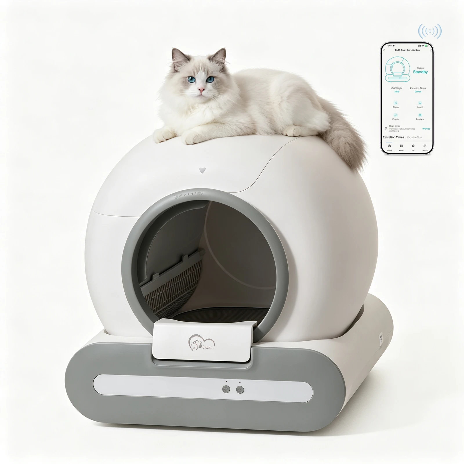 DOEL 2026 Nueva Versión Mejorada, Arenero Inteligente Automático para Gatos de Gran Capacidad (65L), con Control Remoto por Aplicación, Solo Compatible con WiFi 2.4G, Apto para Arena de Tofu y Arena