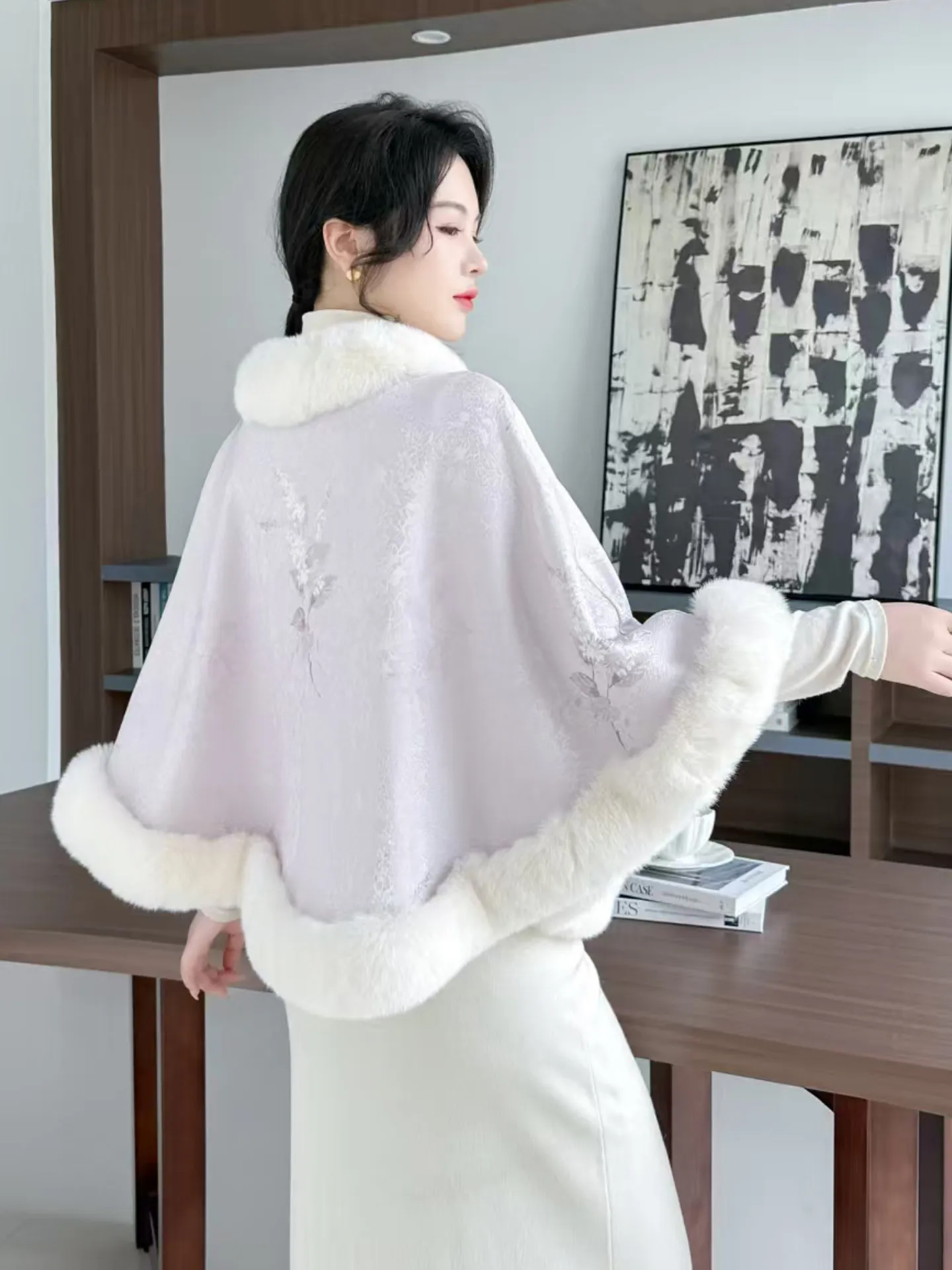 Women Vintage Woolen Shawl Scarf Collar Autumn Winter Warm Knitted Rabbit Fur Poncho Girls Party Fashion Accessories Shawl D796