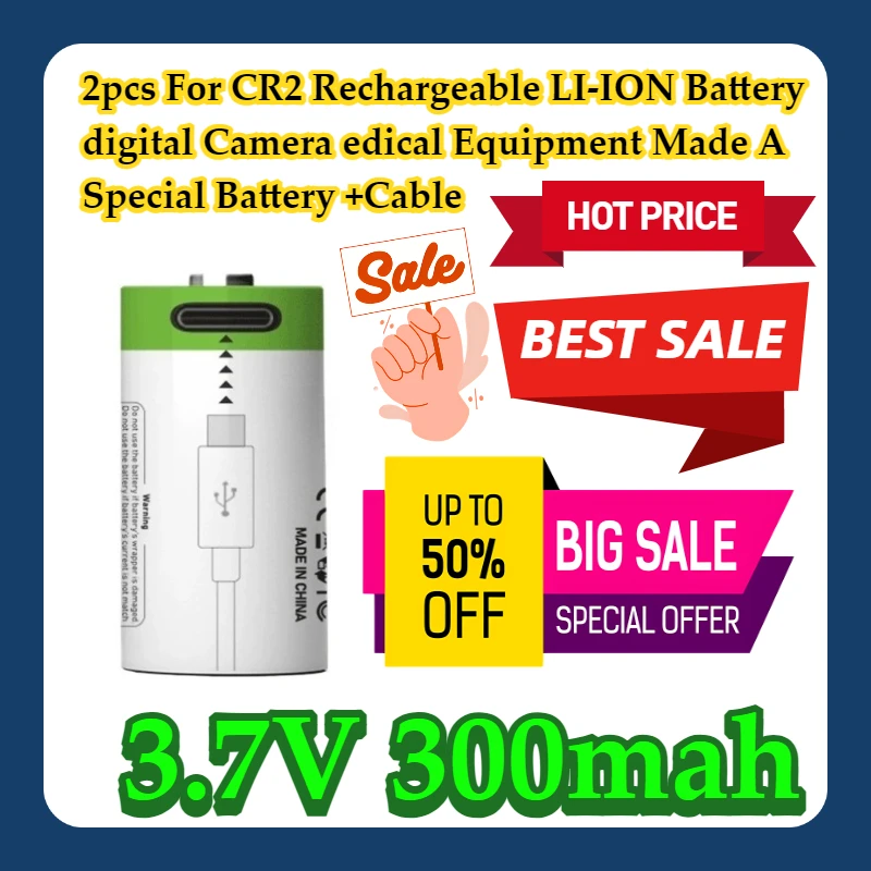 

2pcs For 3.7V CR2 300mah Rechargeable LI-ION Battery digital Camera edical Equipment Made A Special Battery Cable