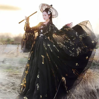 솔레도 중국 고대 의상, 전통 한푸 여성 민속 무용 의상, 레트로 소녀 코스프레, 요정 공주 검은 드레스 