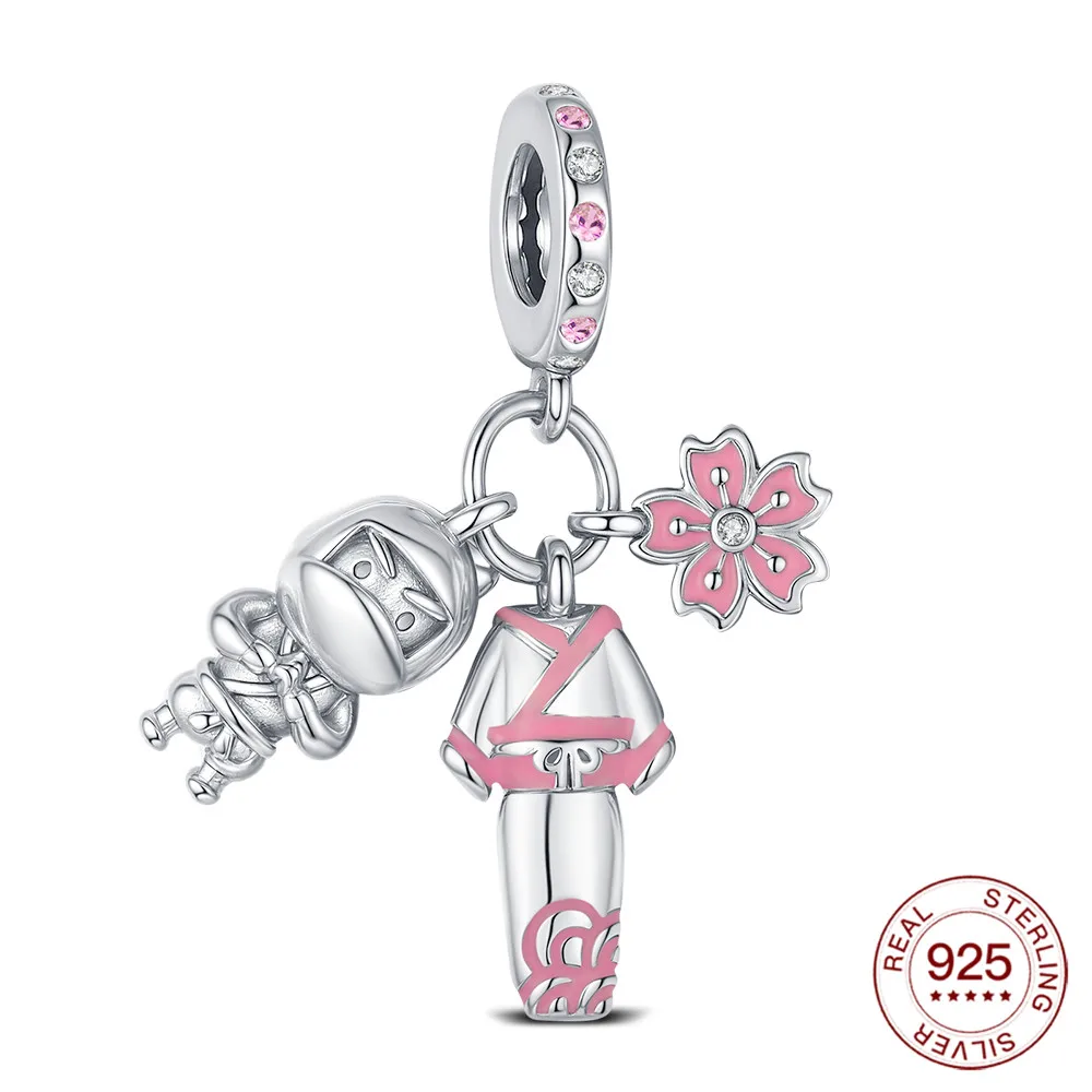 Neue Charms Original Japanischer Ninja-Sakura-Anhänger S925 Sterling Silber Perle Passend für Armbänder DIY für Frauen Edler Schmuck Liebesgeschenk