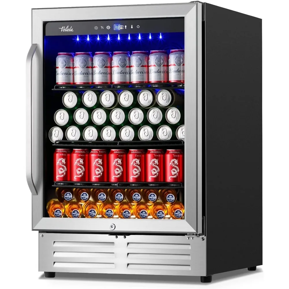 Inch Beverage Refrigerator Cooler,210 Cans Wide Beverage and Beer Fridge with Glass Door and Powerful Cooling Compressor